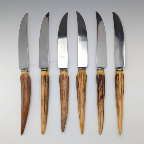 Antique British Antler Handle Steak Cutlery Set of 6 Pairs Harrison Fisher & Co.