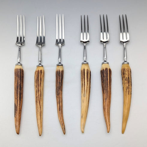 Antique British Antler Handle Steak Cutlery Set of 6 Pairs Harrison Fisher & Co.