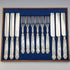 Circa 1860 British antique carved mother-of-pearl handle dessert cutlery 6 pairs TBNA with tray