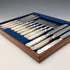 Circa 1860 British antique carved mother-of-pearl handle dessert cutlery 6 pairs TBNA with tray