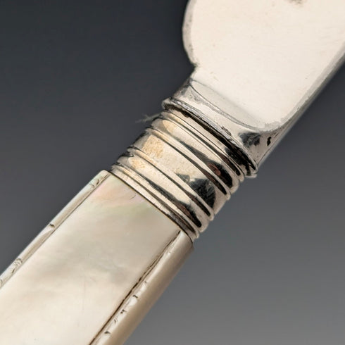 Circa 1860 British antique carved mother-of-pearl handle dessert cutlery 6 pairs TBNA with tray