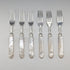 Circa 1860 British antique carved mother-of-pearl handle dessert cutlery 6 pairs TBNA with tray