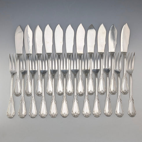 1900 French antique silver plate cutlery set, 11 pairs, SFAM