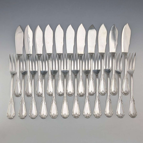 1900 French antique silver plate cutlery set, 11 pairs, SFAM