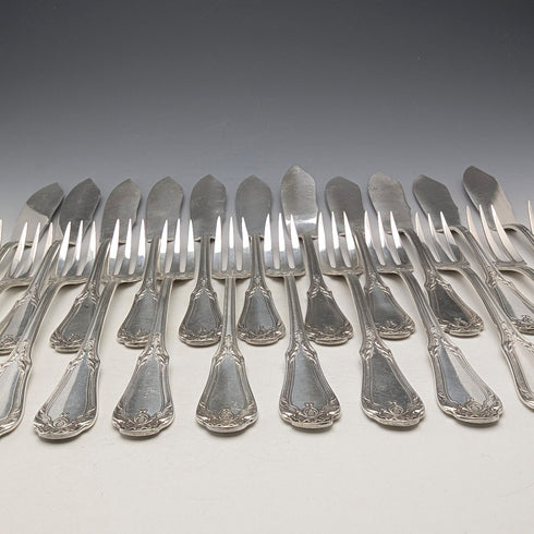 1900 French antique silver plate cutlery set, 11 pairs, SFAM