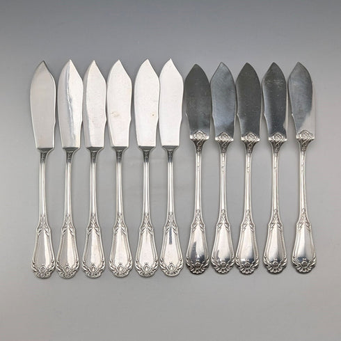 1900 French antique silver plate cutlery set, 11 pairs, SFAM