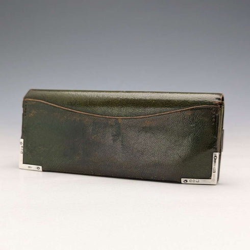 1898 British antique sterling silver decorated small leather wallet with coin purse GH James & Co.