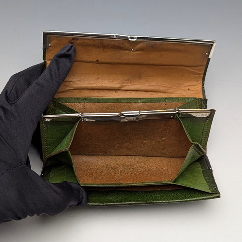 1898 英國古董純銀裝飾小號皮革皮夾零皮夾 GH James & Co