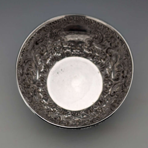 1892 British antique sterling silver relief bowl, 113g, Hayes Brothers