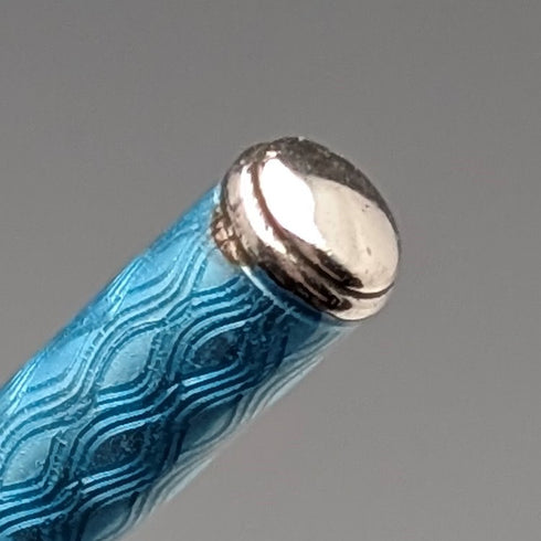 Vintage Sterling Silver & Blue Guilloche Enamel Mini Push-Pull Pencil