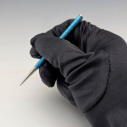 Vintage Sterling Silver & Blue Guilloche Enamel Mini Push-Pull Pencil