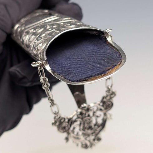 1895 British antique sterling silver chatelaine eyeglass case by Colen Hewer
