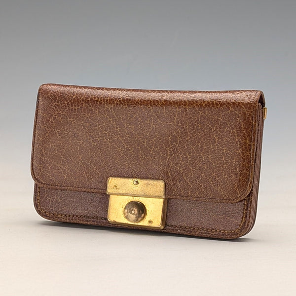 英国ヴィンテージグリーンレザー 小型革財布 小銭入れ 金メッキ装飾