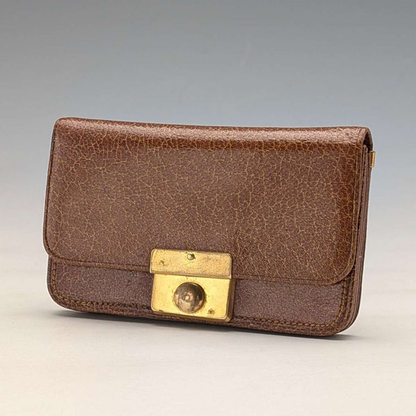 British vintage green leather small wallet with coin purse and gold plated decoration