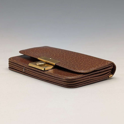 British vintage green leather small wallet with coin purse and gold plated decoration