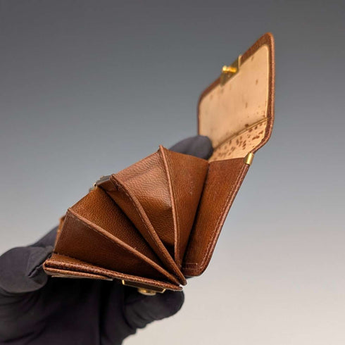 British vintage green leather small wallet with coin purse and gold plated decoration