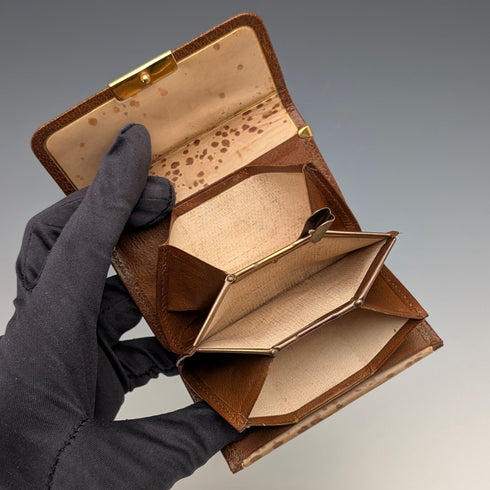 英國復古綠色皮革小號皮革皮夾零皮夾鍍金裝飾