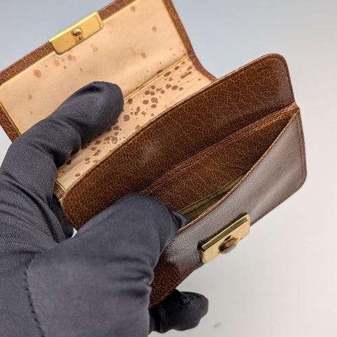 英國復古綠色皮革小號皮革皮夾零皮夾鍍金裝飾