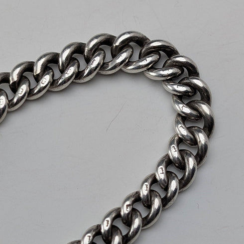 1910年頃 英国アンティーク 純銀製アルバートチェーン 51g 純銀メダルフォブ