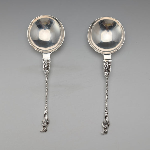 1902 British antique sterling silver spoon pair 110g John Millward Banks