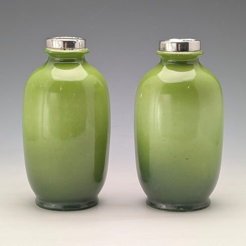 1910年 英国アンティーク 陶器製 女性絵付け 花瓶ペア 純銀装飾