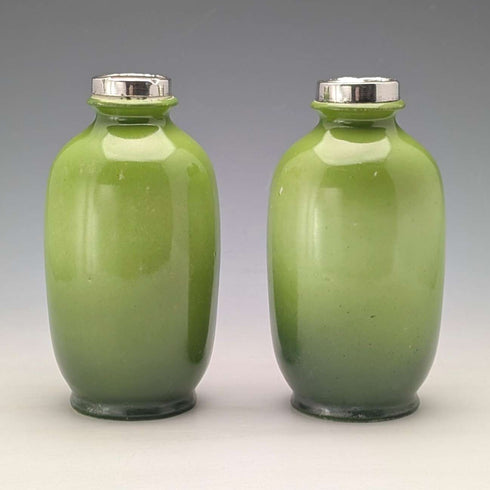 1910 British antique ceramic woman painted flower vase pair with pure silver decoration