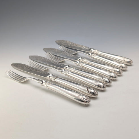 1907 British Antique Silver Plate Cutlery Pair of 4, Walker & Hall