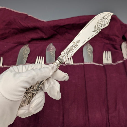 Late 19th Century British Antique Silver Plate Handle Cutlery 7 Pair by John Gilbert