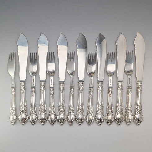 Late 19th Century British Antique Silver Plate Handle Cutlery 7 Pair by John Gilbert