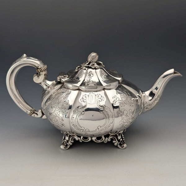 Late 19th Century British Antique Silver Plate Melon Shaped Teapot