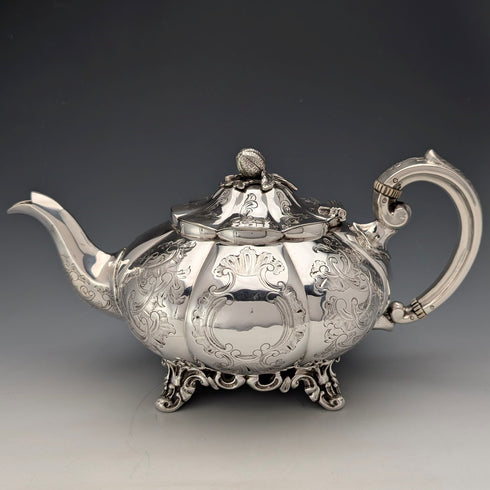 十九世紀末英國古董鍍銀瓜形茶壺