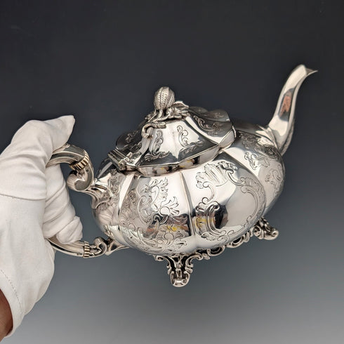 十九世紀末英國古董鍍銀瓜形茶壺