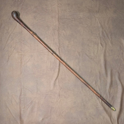 Antique British leather covered brown shaft knob handle walking stick 89cm