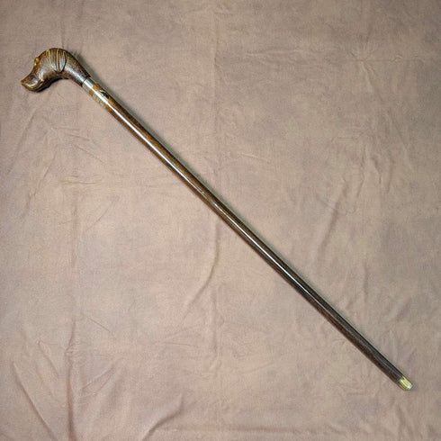 英国ヴィンテージ ブラウンシャフト 樹脂製ドッグヘッドハンドル ステッキ 杖 83cm