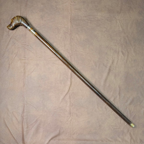 British vintage brown shaft resin dog head handle walking stick 83cm