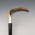 1914 British antique black shaft L-shaped antler handle pure silver decorated walking stick 88cm