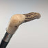 1914 British antique black shaft L-shaped antler handle pure silver decorated walking stick 88cm