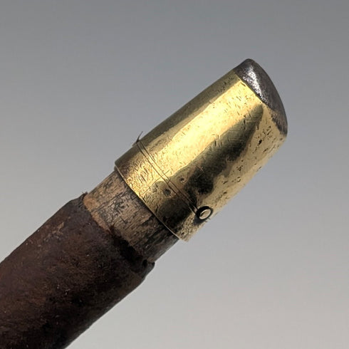 Antique British leather covered brown shaft knob handle walking stick 89cm