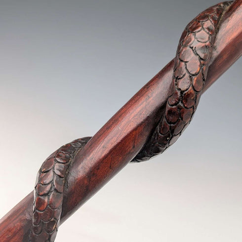 Vintage Snake Decorated Brown Shaft Knob Handle Walking Stick Cane 90cm