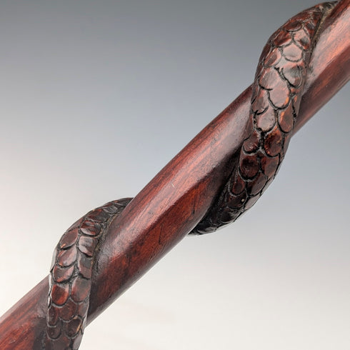 ヴィンテージ スネーク装飾ブラウンシャフト ノブハンドル ステッキ 杖 90cm