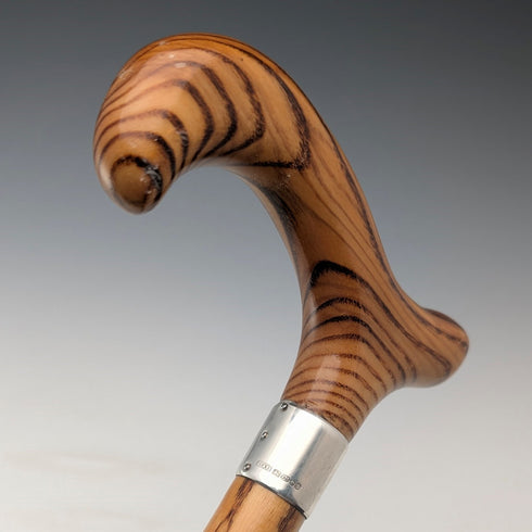 2018年 英国製 木目タンシャフト ダービーハンドル 純銀装飾 ステッキ 杖 88cm