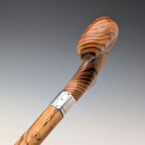 2018年 英国製 木目タンシャフト ダービーハンドル 純銀装飾 ステッキ 杖 88cm