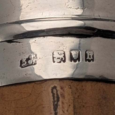 1917 British antique thick tan shaft pure silver round handle walking stick 90cm