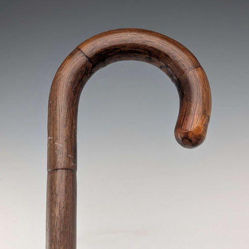 Antique British gentleman's brown shaft curved handle walking stick 78cm