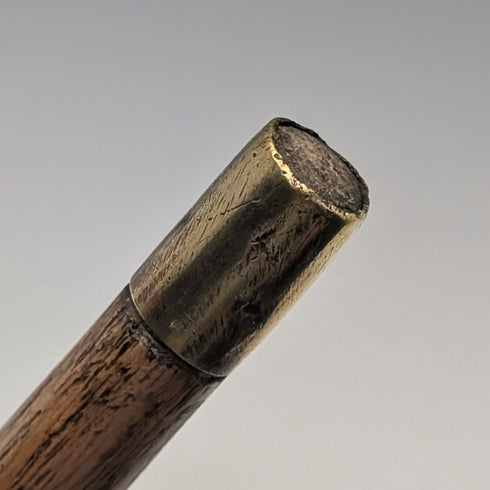 Antique British brown and tan shaft round handle walking stick 77cm