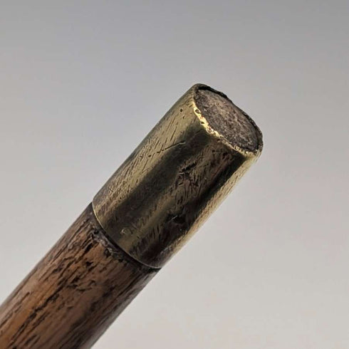Antique British brown and tan shaft round handle walking stick 77cm