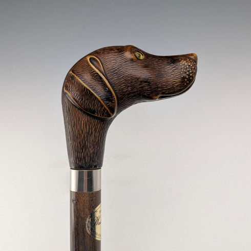 British vintage brown shaft resin dog head handle walking stick 83cm