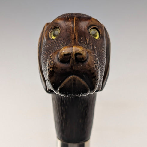 British vintage brown shaft resin dog head handle walking stick 83cm