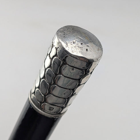 米国アンティーク ブラックシャフト クロコダイル調純銀装飾ハンドル ステッキ 杖 80cm