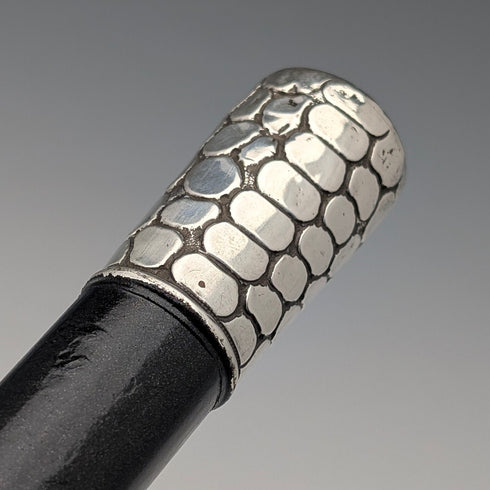 米国アンティーク ブラックシャフト クロコダイル調純銀装飾ハンドル ステッキ 杖 80cm